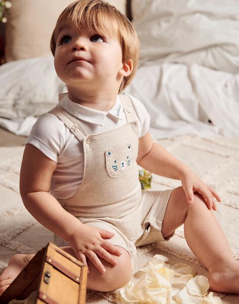 Salopette courte beige en lin et body écru FAEMILIEN / 23E1BGI1ENS000