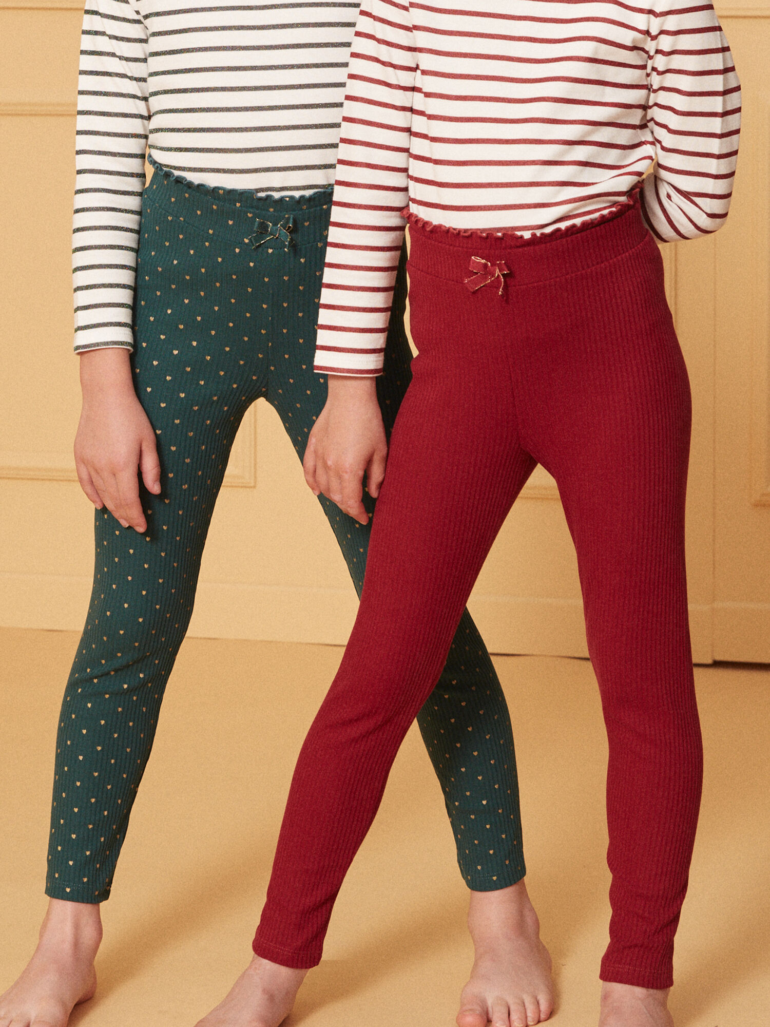 Lot de 2 leggings vert et rouge Fille Sergent Major