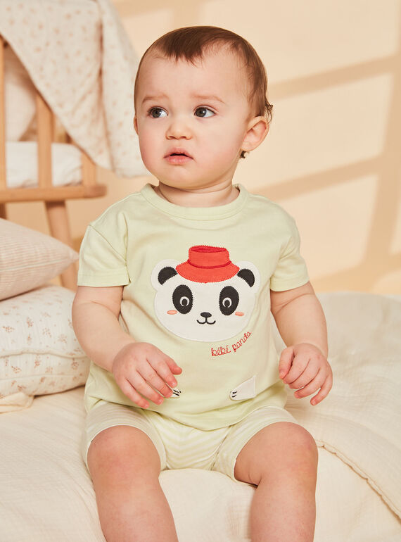  Pyjama vert pâle à animation tête de panda et à imprimé à rayures FEFANTIN / 23E5BG31PYJ605