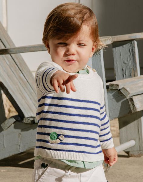 Pull marinière bleu marine et écru FAMAURICE / 23E1BGN1PUL001