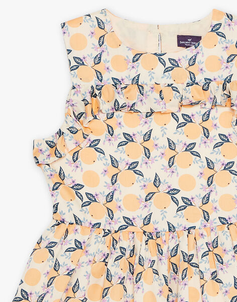 Robe vanille à volants et à motif oranges FLADRETTE / 23E2PFO2ROB114
