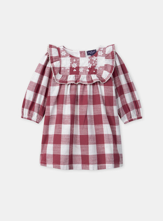 Rose à carreaux blanc et rose foncé à bustier volants avec broderies fleurs Bébé Fille NAENORA / 25H1BFL1ROB001