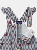 Salopette à rayures bleu marine et broderies pommes Bébé Fille NAGWENDOLINE / 25H1BFM1SAL001