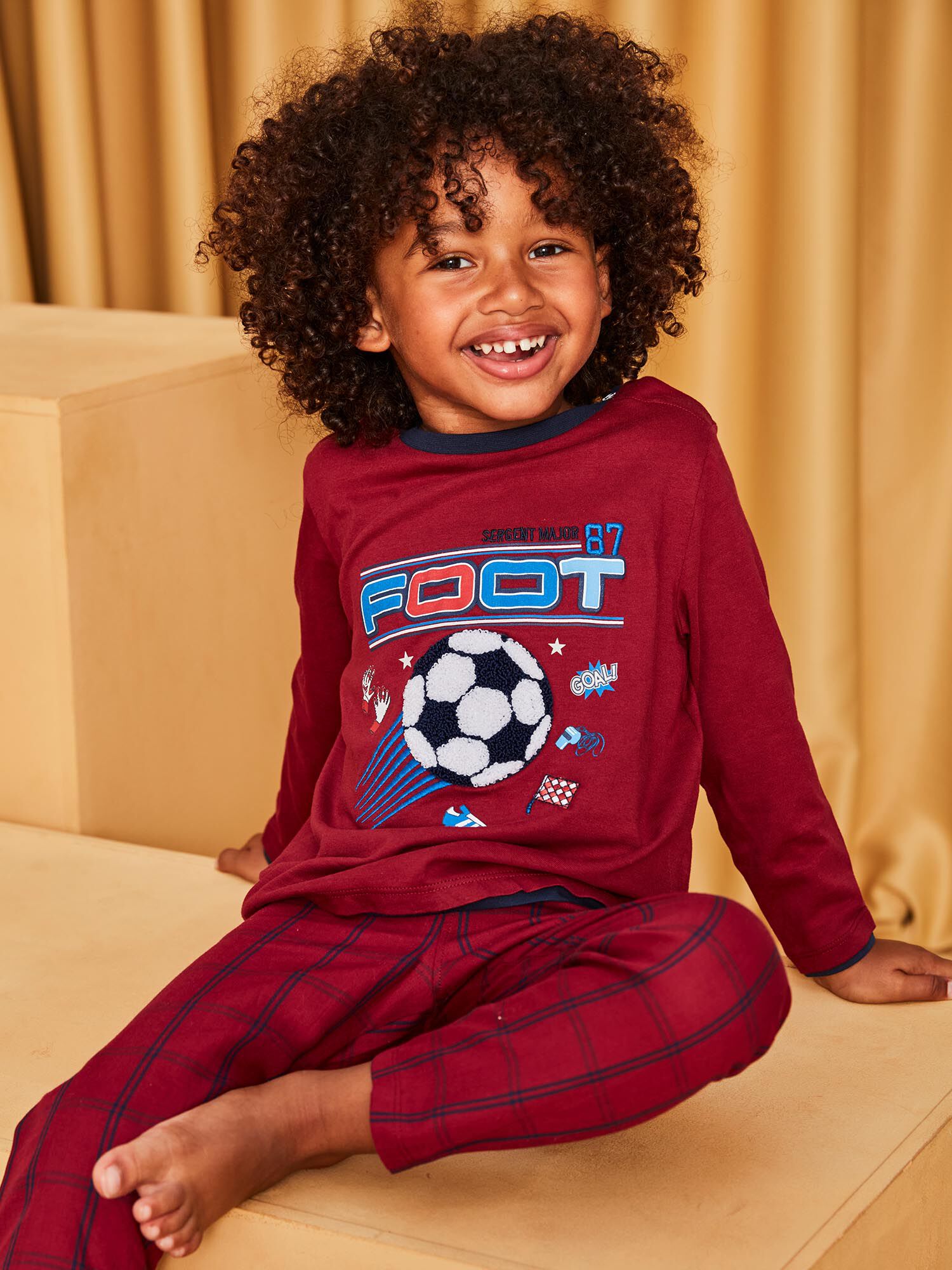 Pyjama en jersey bordeaux motifs foot