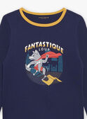 Pyjama deux pièces bleu foncé en coton avec cape tête de loup FLORIAGE2 / 23E5PG41PYT705