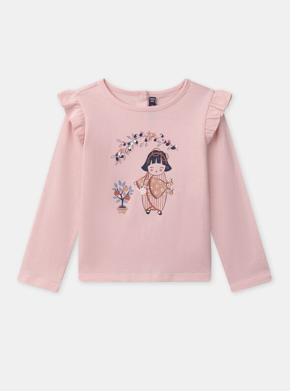 T-shirt rose imprimé avec volants aux épaules et manches longues Fille NOROZETTE / 25H2PFP2TML301