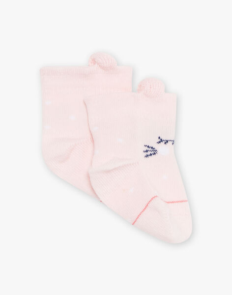 Chaussettes avec animation chat et pois rose pâle bébé fille CANICKY / 22E4BFK1SOB307