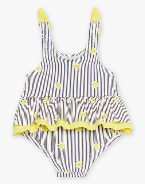 Maillot de bain 1 pièce bleu marine et jaune à imprimé à rayures et soleils FITINA / 23E4BFM2MAIA001