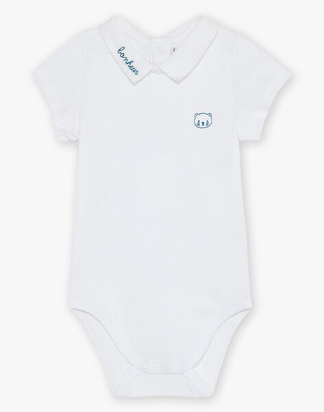 Salopette courte beige en lin et body écru FAEMILIEN / 23E1BGI1ENS000