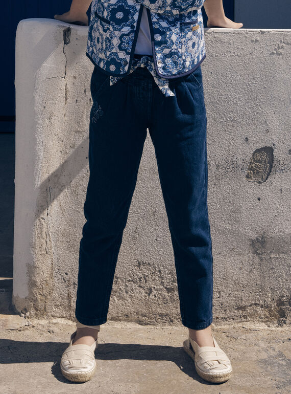 Jean carotte bleu avec ceinture à imprimé fleuri LEJINETTE / 24H2PFJ1JEAK005
