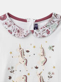 T-shirt blanc imprimé licorne à col claudine fleuri et manches longues Fille NIYOGAETTE / 25H2PFL1TML001