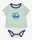 Body T-shirt à rayures vert pistache et écru FAMALO / 23E1BGN1BOD001