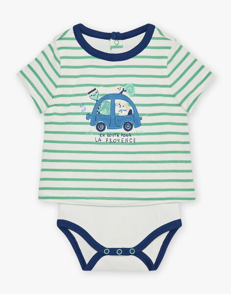 Body T-shirt à rayures vert pistache et écru FAMALO / 23E1BGN1BOD001