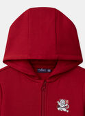 Sweat à capuche zippé rouge avec patch tigre à manches longues Garçon NOTUBAGE / 25H3PGP3GIL510