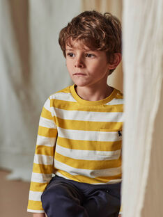 T-shirt à rayures écrues et jaunes et poche enfant garçon CAXIOLAGE2 / 22E3PGF4TML113