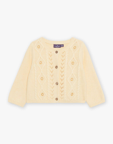 Cardigan en tricot ajouré et torsadé jaune pastel FABONNY / 23E1BF81CAR114