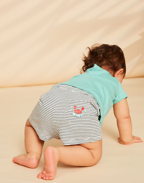 T-shirt et short vert d'eau, bleu marine et blanc en jersey FIZACK / 23E1BGU1ENS213