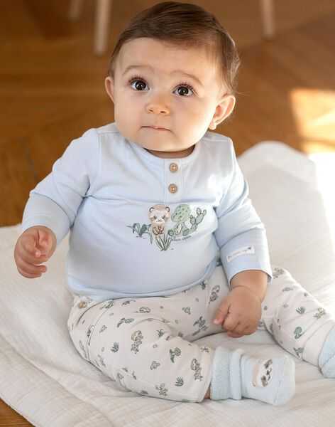 Body-T-shirt bleu, pantalon beige et chaussettes vert d'eau FOREST / 23E0CG72ENS614