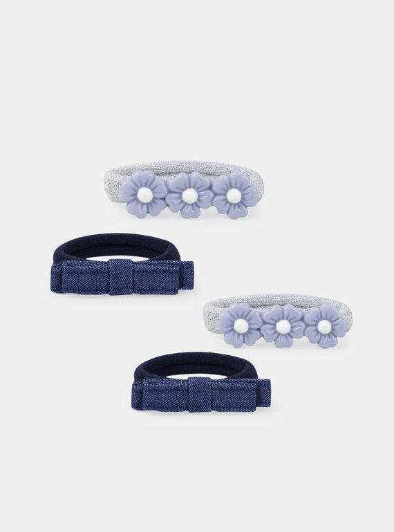 Elastiques noeuds denim et fleurs MOLUCETTE / 25E4PFM1ELAC214