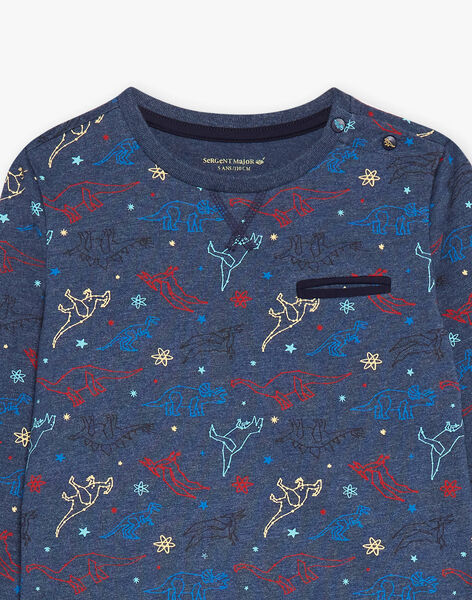 Pyjama jersey bleu marine chiné à imprimé dinosaures DECOSMAGE / 22H5PG25PYJ222