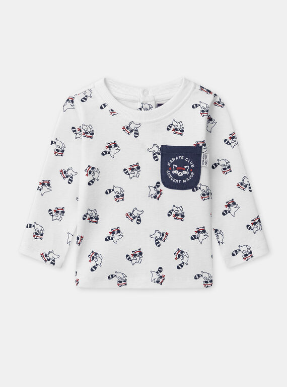 T-shirt blanc imprimé raton laveur à manches longues Bébé Garçon NAIVAN / 25H1BGP1TMLA015