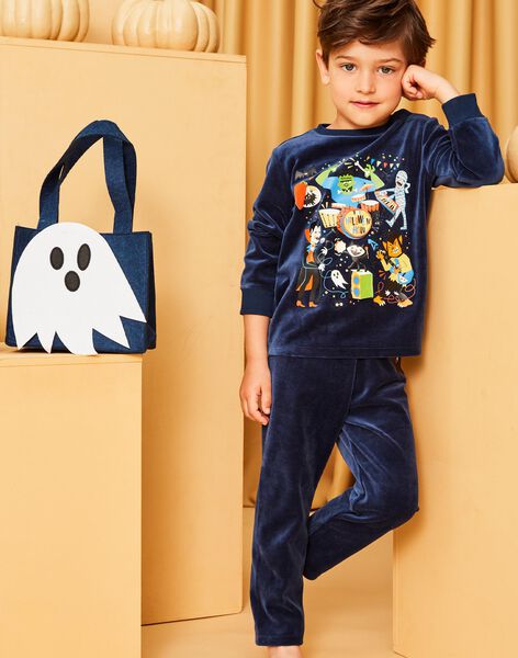 Ensemble pyjama en velours et sac à imprimé Halloween. DALOAGE / 22H5PGS1PYJ702