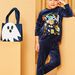 Ensemble pyjama en velours et sac à imprimé Halloween.