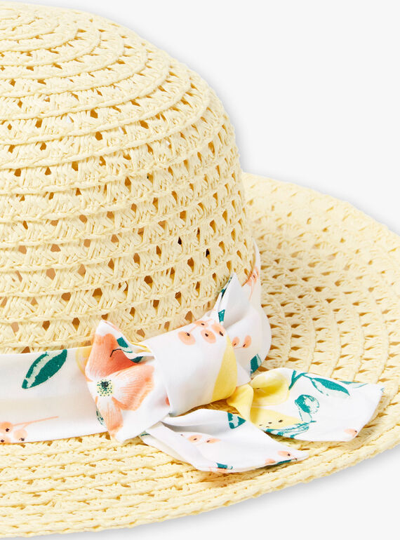Chapeau de paille ruban imprimés citrons enfant fille ZICHUETTE / 21E4PFO1CHAB104