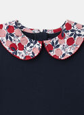 Robe bimatière bleu marine et imprimé pommes à col claudine Fille NOBIMAETTE / 25H2PFP3ROB070