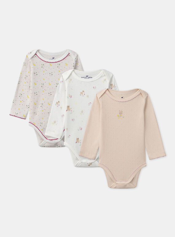 Lot de 3 bodies bébé fille à manches longues en coton issu de l'agriculture biologique MEJEANNE / 25E5BF41BDL001