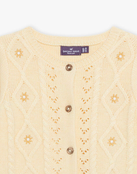 Cardigan en tricot ajouré et torsadé jaune pastel FABONNY / 23E1BF81CAR114