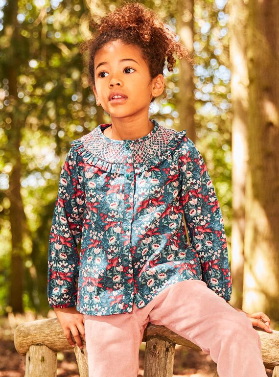 Blouse vert pin fleurie DUIBLETTE / 22H2PFZ1CHEG633