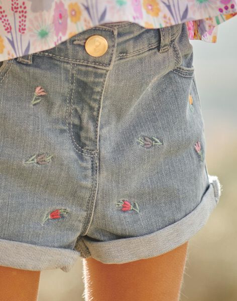 Short en jean bleu à motif fleurs FLESHOETTE / 23E2PFS1SHOP272