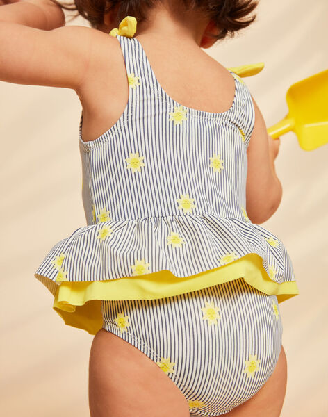 Maillot de bain 1 pièce bleu marine et jaune à imprimé à rayures et soleils FITINA / 23E4BFM2MAIA001