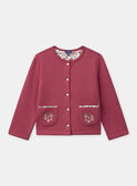 Cardigan rose framboise avec poches fleuries Fille  NIFLECETTE / 25H2PFL1CAR308