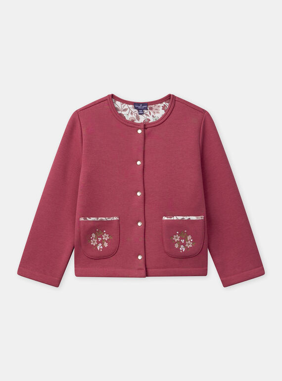 Cardigan rose framboise avec poches fleuries Fille  NIFLECETTE / 25H2PFL1CAR308