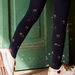 Collant marine à jacquard fleurs multicolores