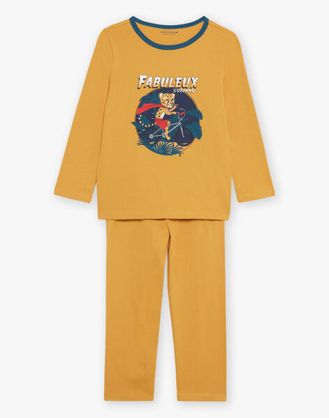 Pyjama deux pièces jaune moutarde en coton avec cape tête de léopard FLORIAGE1 / 23E5PG42PYT107