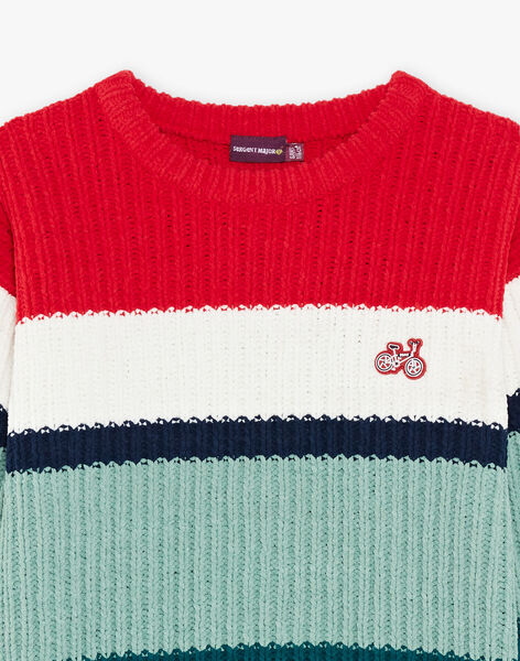 Pull à rayures rouge, vert, blanc et bleu marine FEPULAGE / 23E3PGB1PULG611