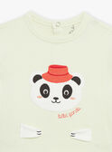  Pyjama vert pâle à animation tête de panda et à imprimé à rayures FEFANTIN / 23E5BG31PYJ605