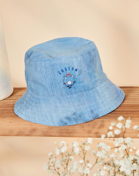 Bob réversible avec denim bleu et rayures bleu marine FAKIMO / 23E4BGC1CHAP269