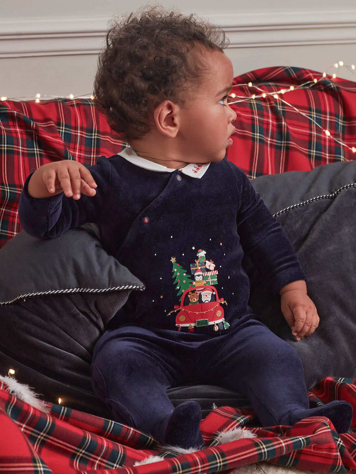 Grenouillere bleu marine a col motif de Noel bebe garcon Garcon Sergent Major
