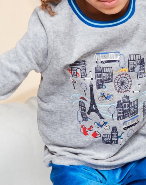 Ensemble pyjama gris chiné en velours thème Paris FLOVILAGE / 23E5PG25PYJ943