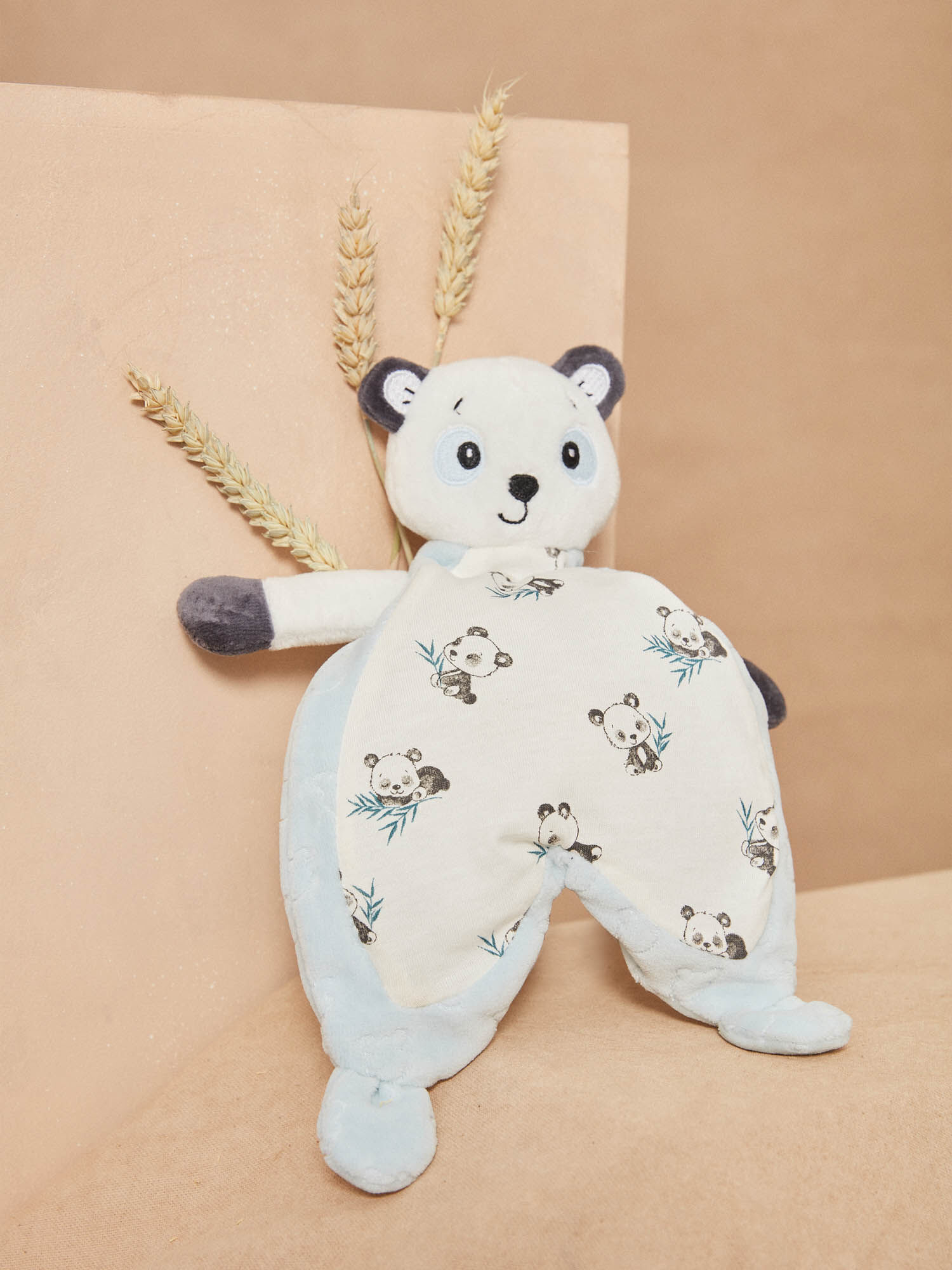 Doudou de naissance panda bleu glacier blanc et noir Garcon Sergent Major