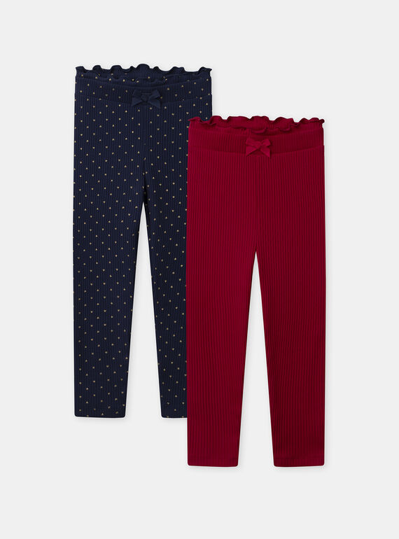 Lot de 2 leggings bleu marine imprimé cœur ou rouge uni Fille NIXIBETTE / 25H2PFH1LG070