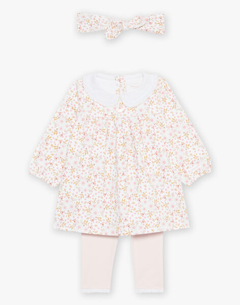Ensemble robe, bandeau et legging écru à fleurs FOSTINE / 23E0CF73ENS321