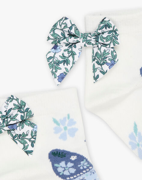 Chaussettes écrues jacquard papillon et fleurs FUCHUETTE / 23E4PFC1SOB001