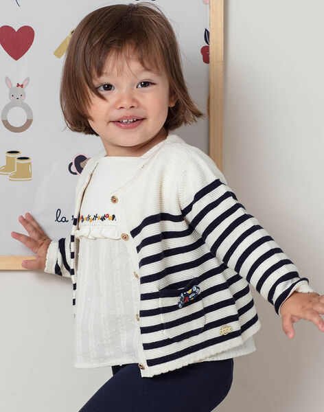 Gilet Ecru Et Bleu Marine A Rayures Bebe Fille Achat En Ligne Pull Gilet Et Cardigan Sergentmajor