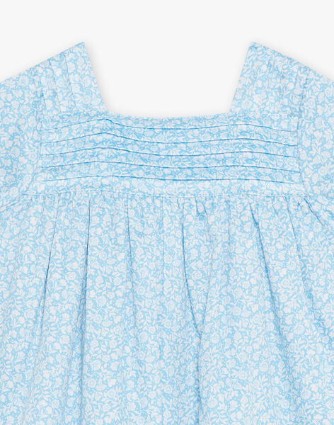 Robe bleu azur à imprimé fleuri et bloomer bébé fille CYRUDEX / 22E1BFW1ROBC201