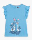 T-shirt bleu lavande motifs girafes fantaisie et volants enfant fille CYAGIRETTE / 22E2PFK1TMCC208